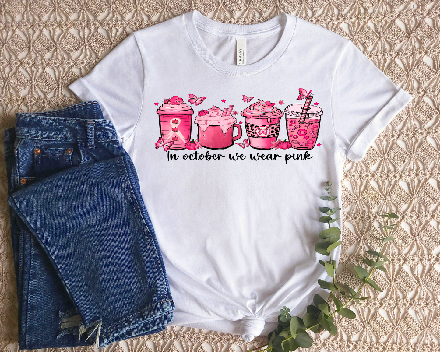 In October We Wear Pink Latte T-Shirt