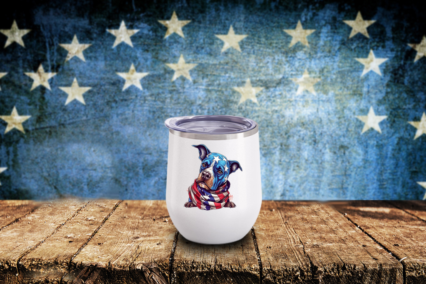 4th of July-Patriotic Pitbull Wine Tumbler