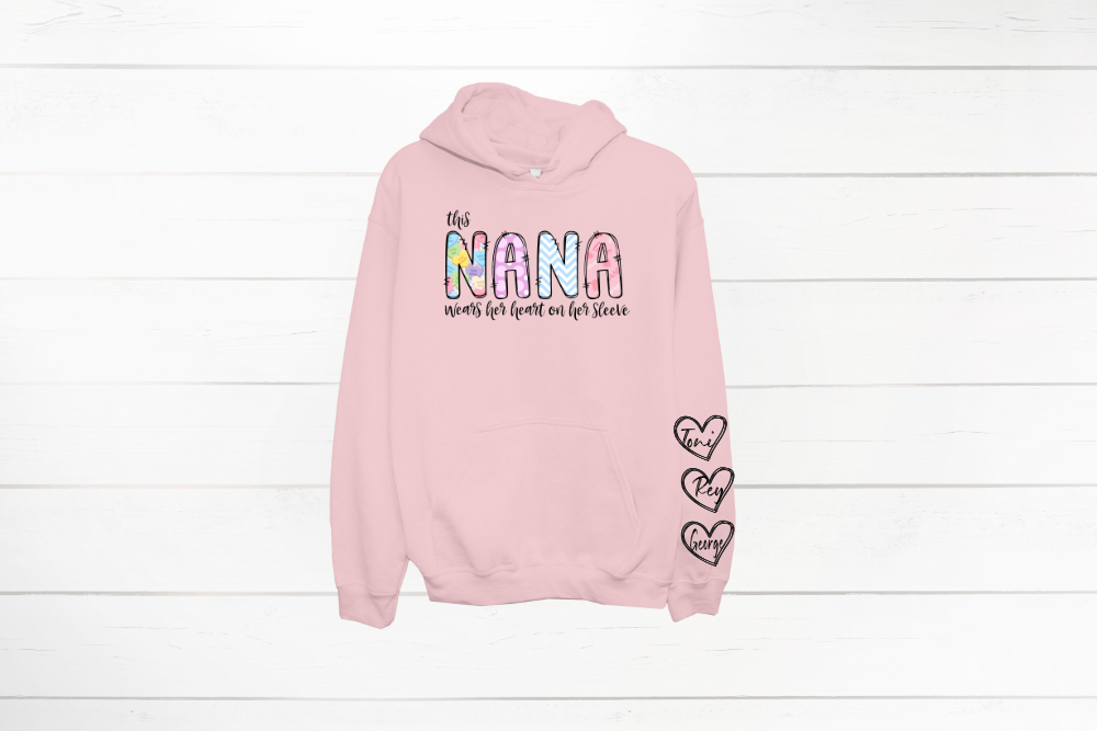 Valentine Grandma/Nana Wears Her Heart On Her Sleeve Hoodie