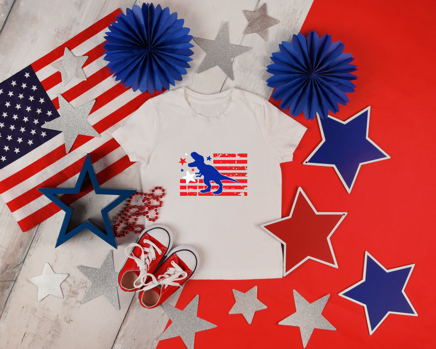 4th of July- Patriotic Dinosaur T-Shirt