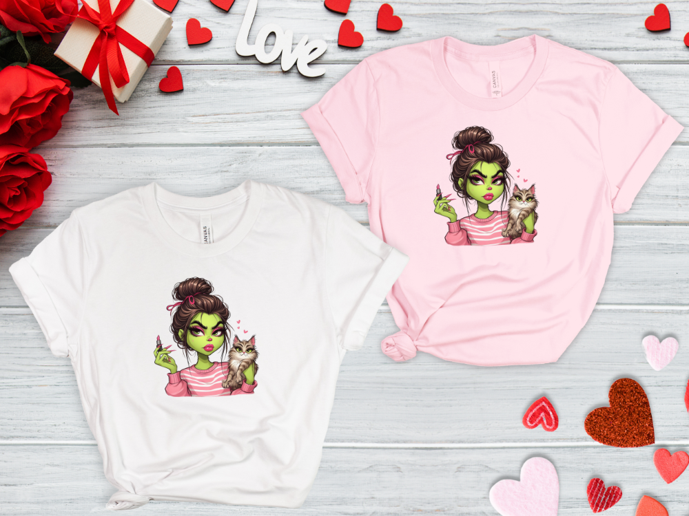 Green Girl With Cat Shirt