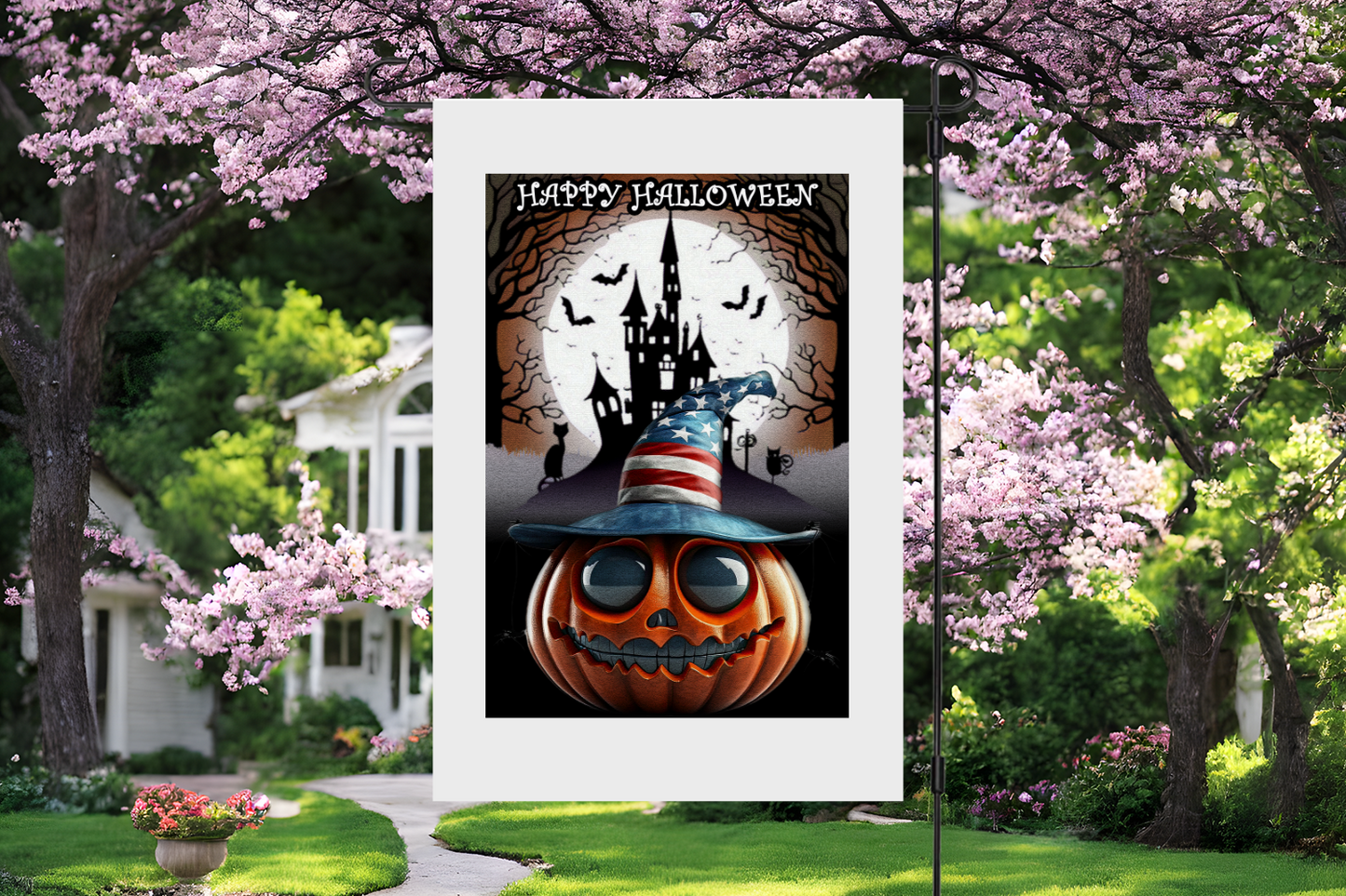 Halloween Patriotic Pumpkin Garden Flag