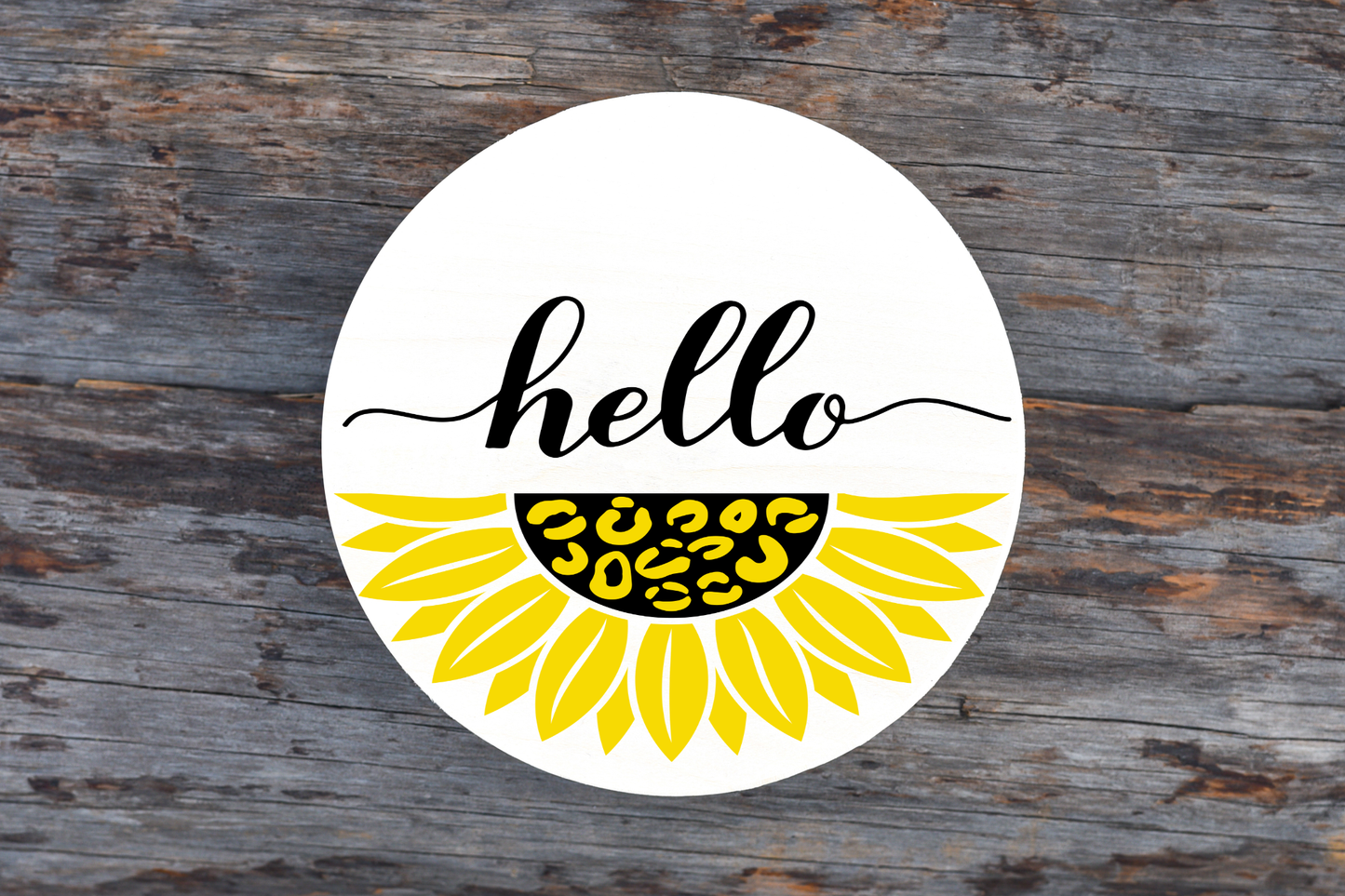Hello Sunflower Round Sign