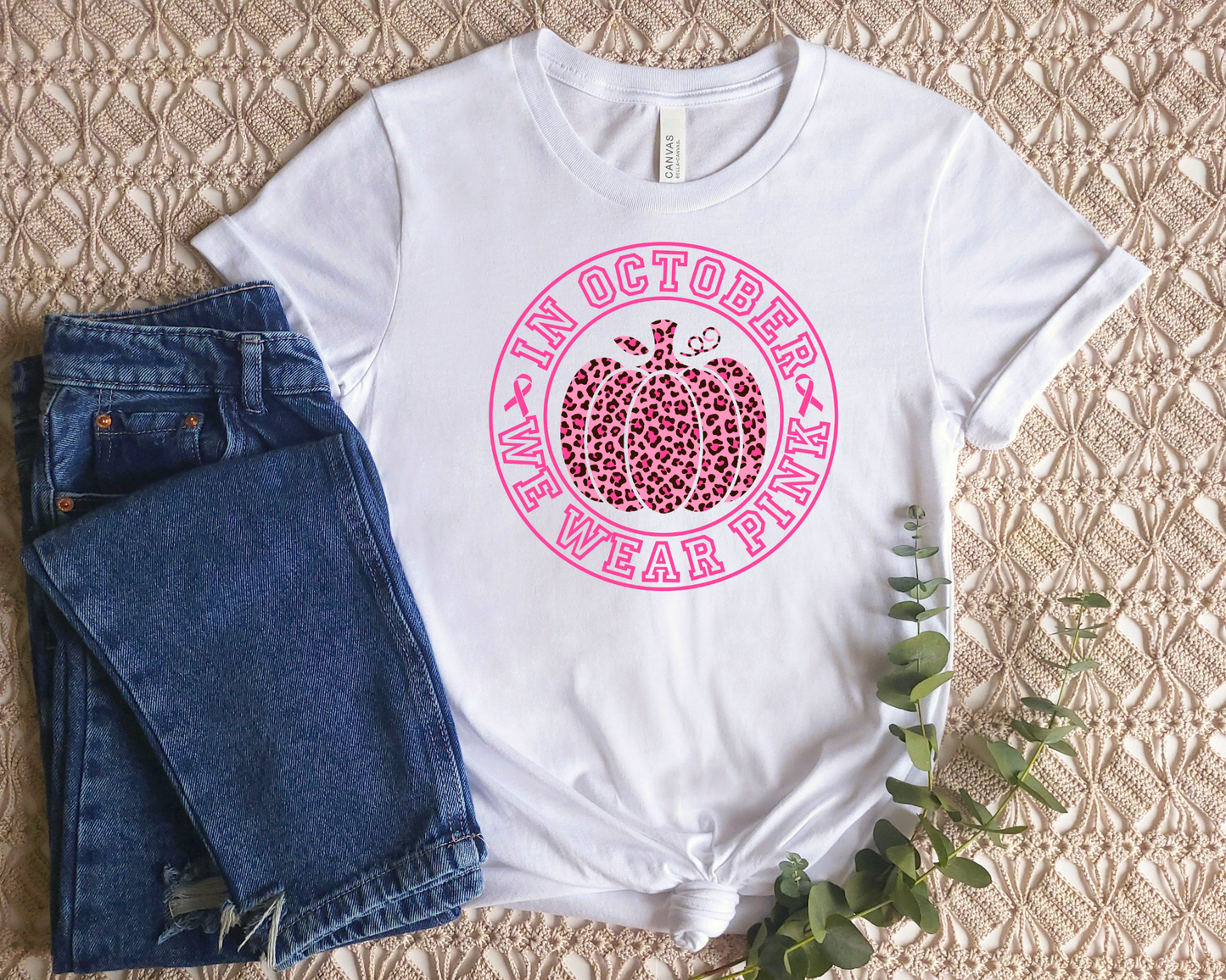 In October We Wear Pink- Pumpkin- Breast Cancer T-Shirt