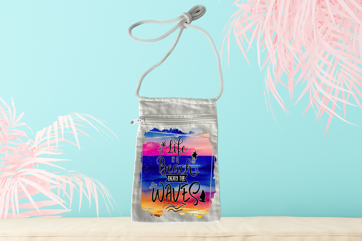 Life Is A Beach, Enjoy The Waves Crossbody Canvas Bag