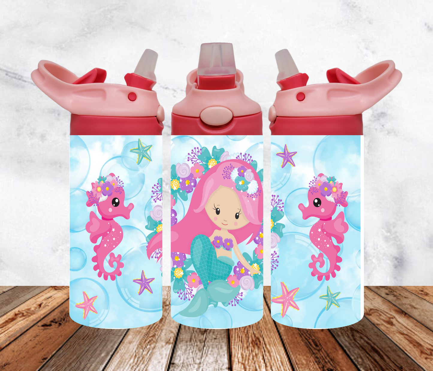 Mermaid & Sea Horses Flip Top Tumbler