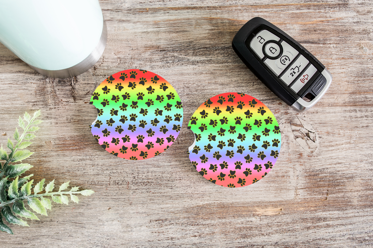 Multi-Colored Paw Print Car Coaster