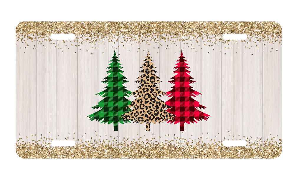 Buffalo Plaid/ Leopard Glitter License Plate