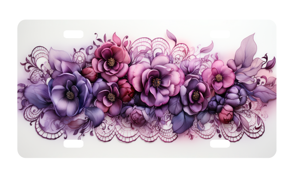 Purple Flowers License Plate