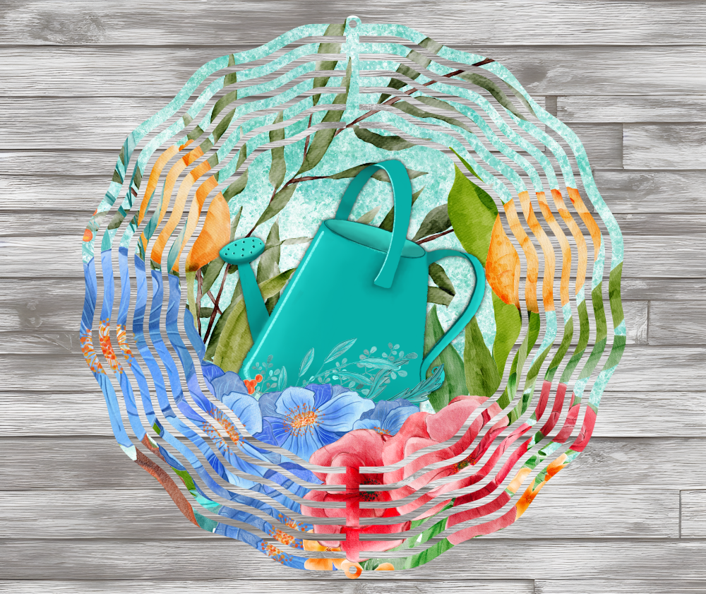 Spring Flowers With Garden Watering Can Wind Spinner