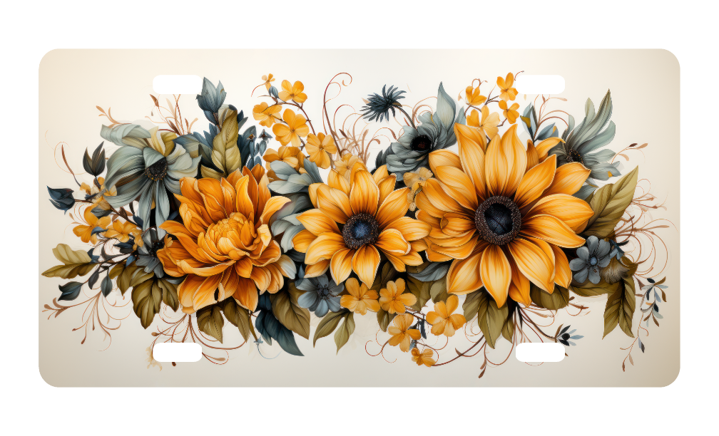 Blue & Yellow Flowers License Plate