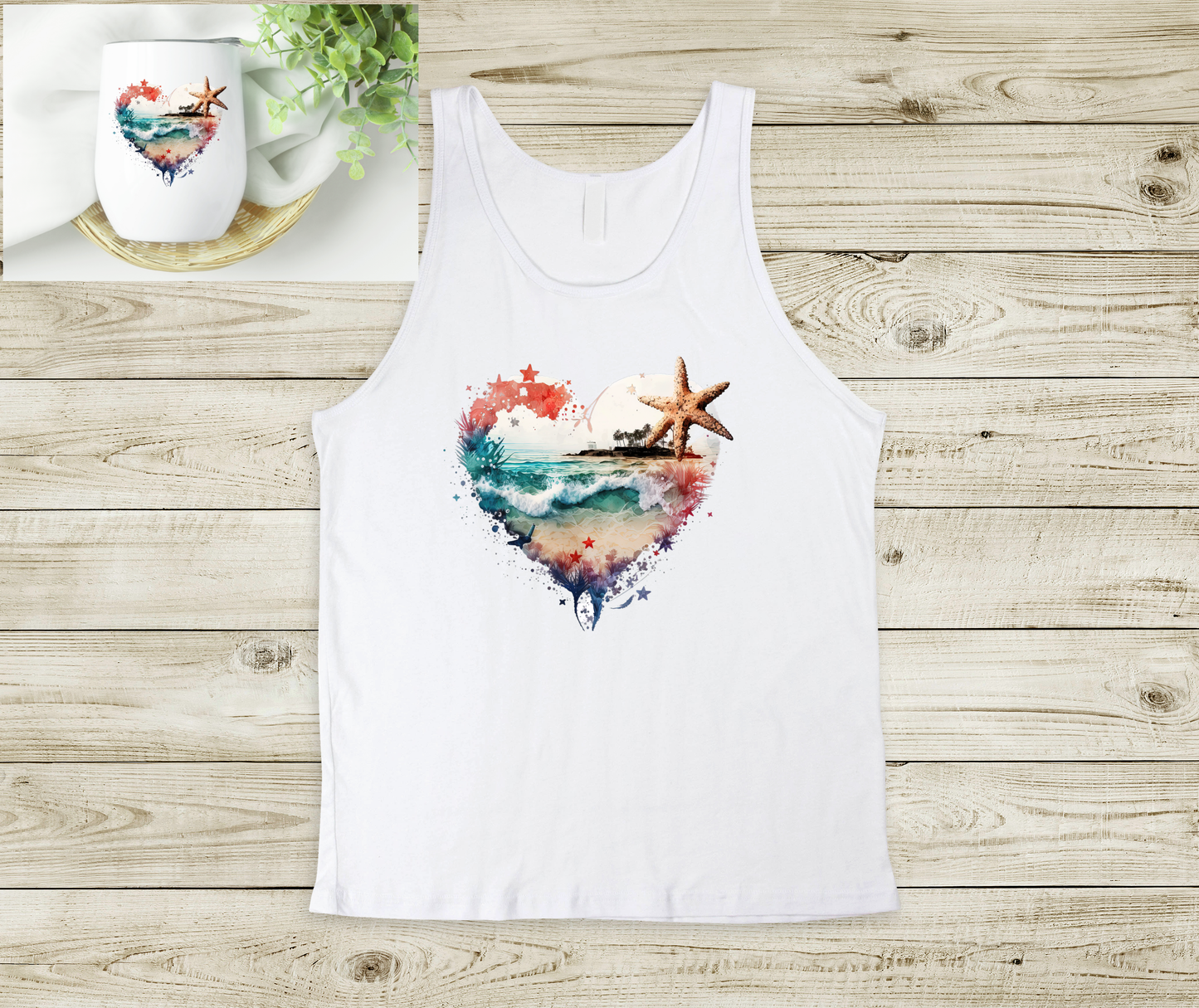 Beach Heart Tank Top and Wine Tumbler Set