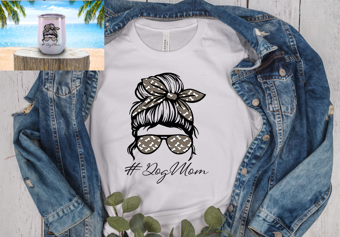 Dog Mom Messy Bun T-Shirt and Wine Tumbler Set