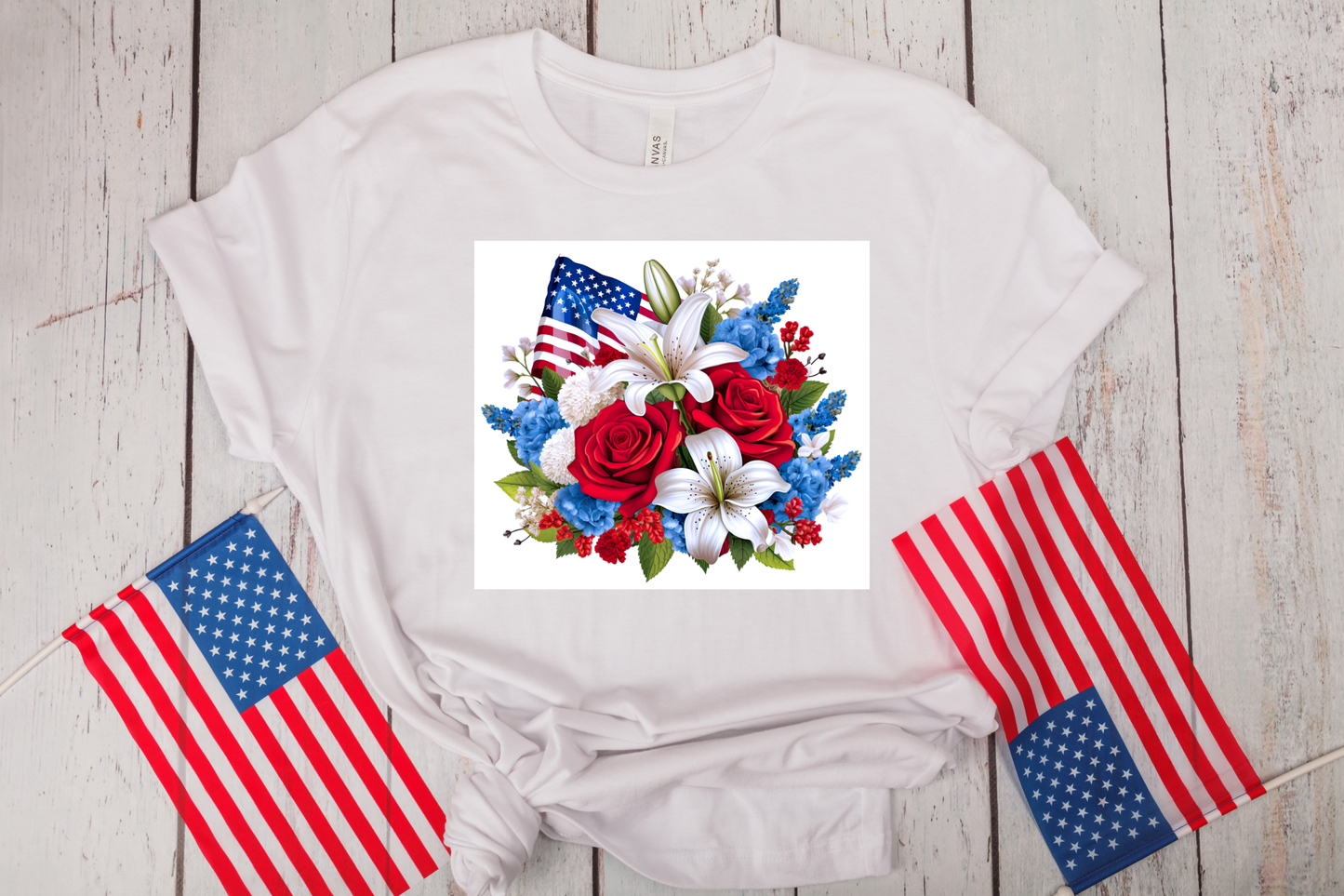 4th of July- Patriotic Flowers & America Flag Shirt