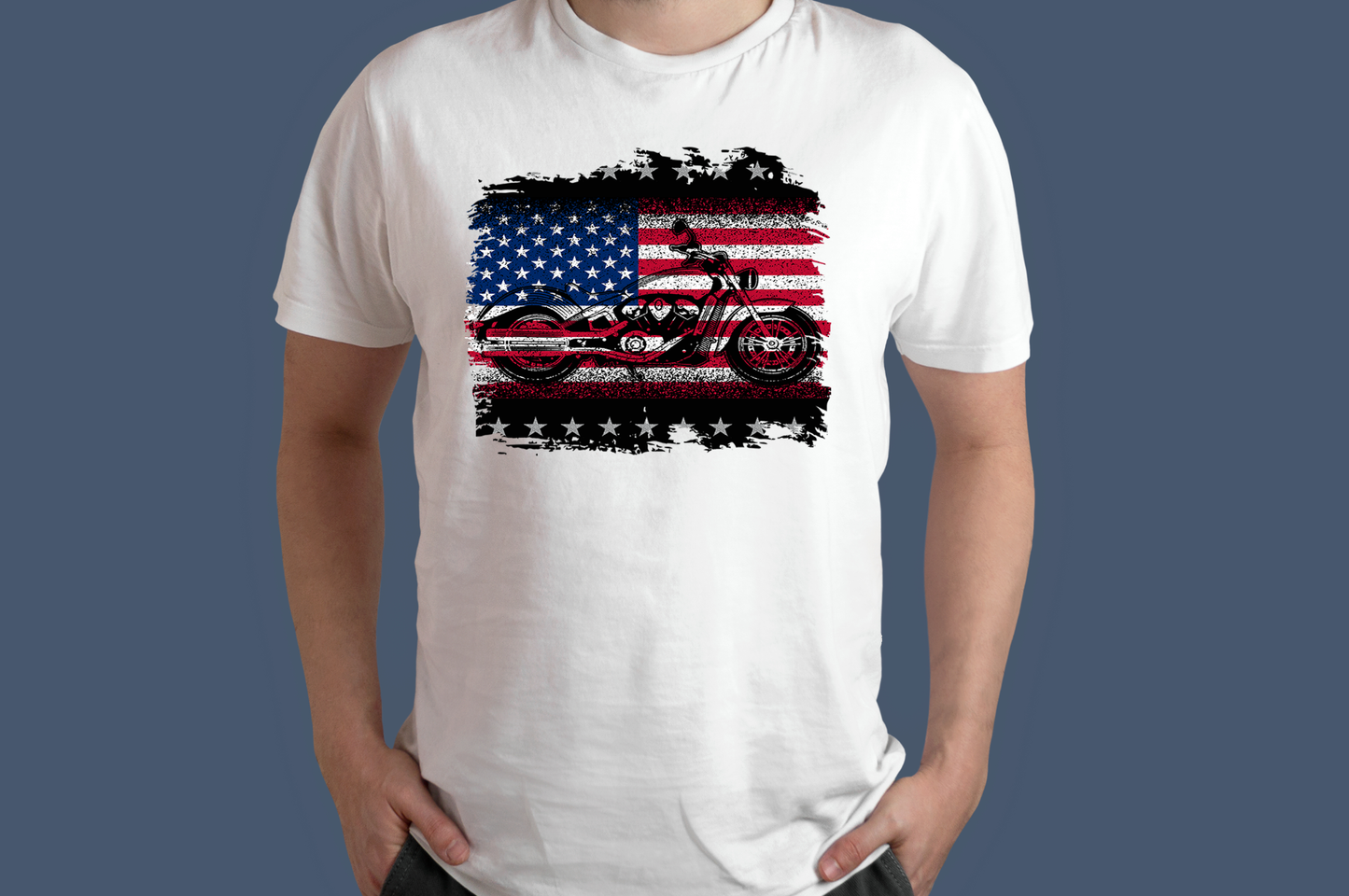 4th of July- Patriotic American Flag Motorcycle T-Shirt