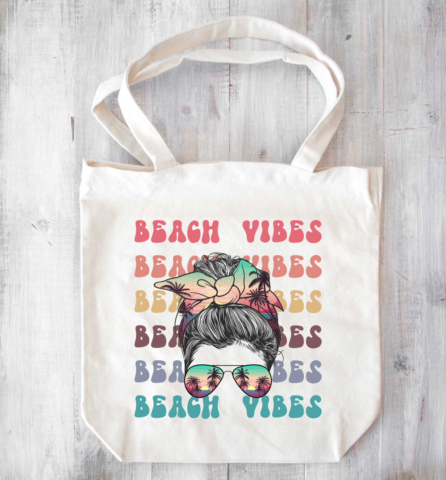 Beach Vibes Messy Bun Tote Canvas Bag
