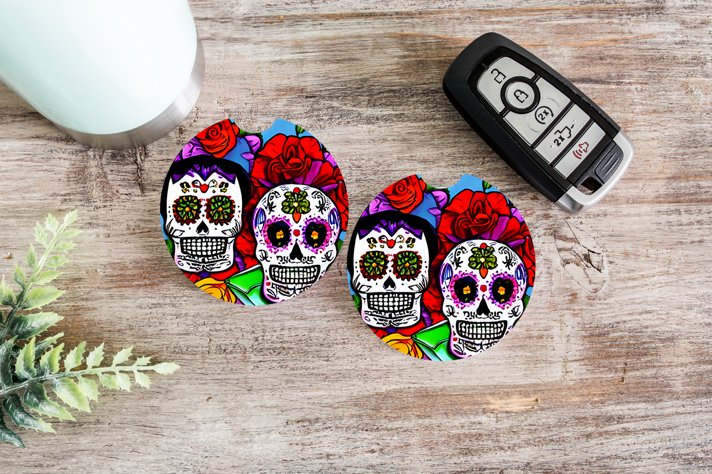 Day Of The Dead Couples Car Coaster