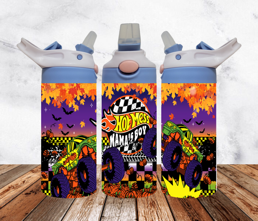 Hot Mess Mama Boy Fall Monster Truck Flip Top Tumbler