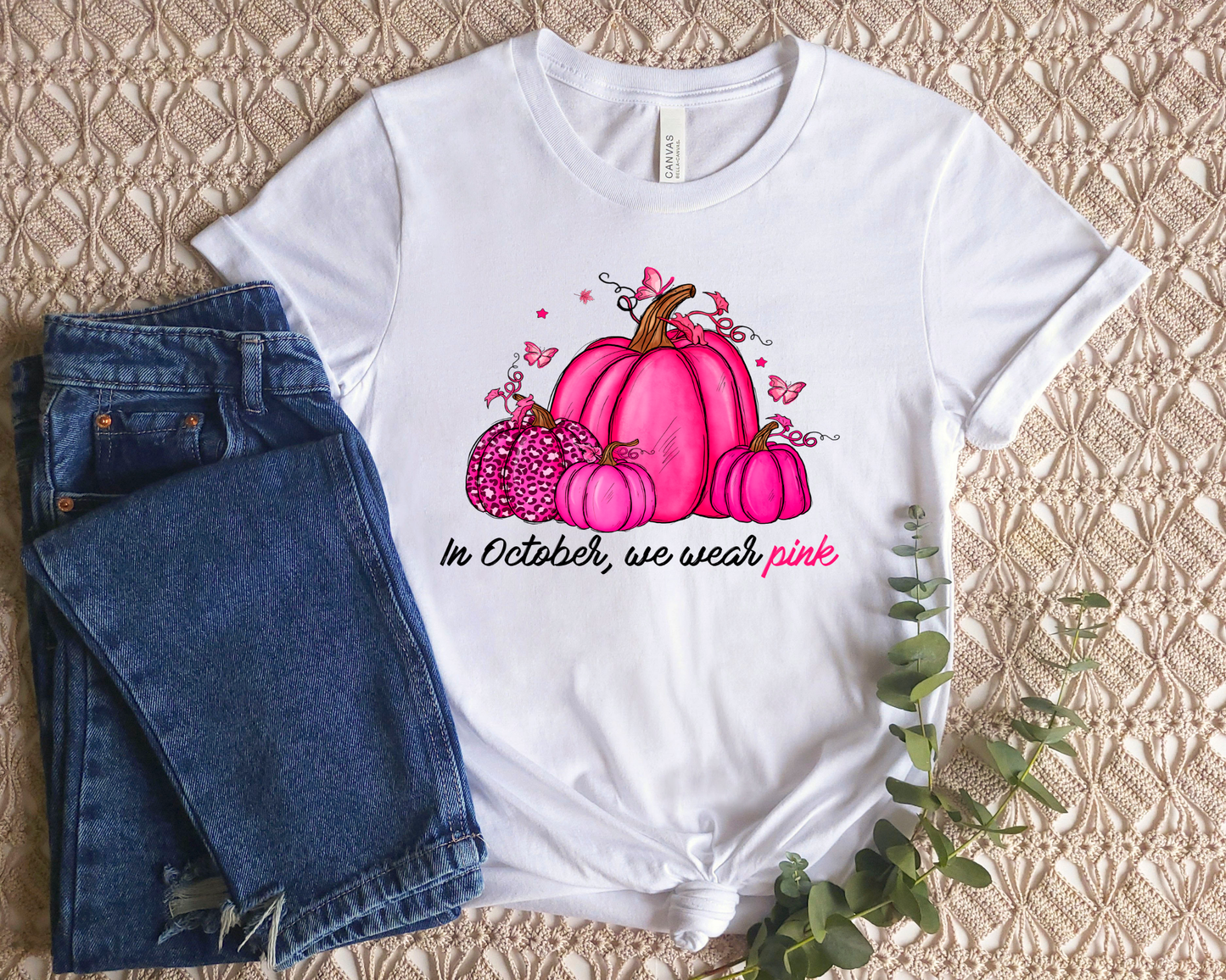 In October We Wear Pink- Pumpkin- Breast Cancer T-Shirt