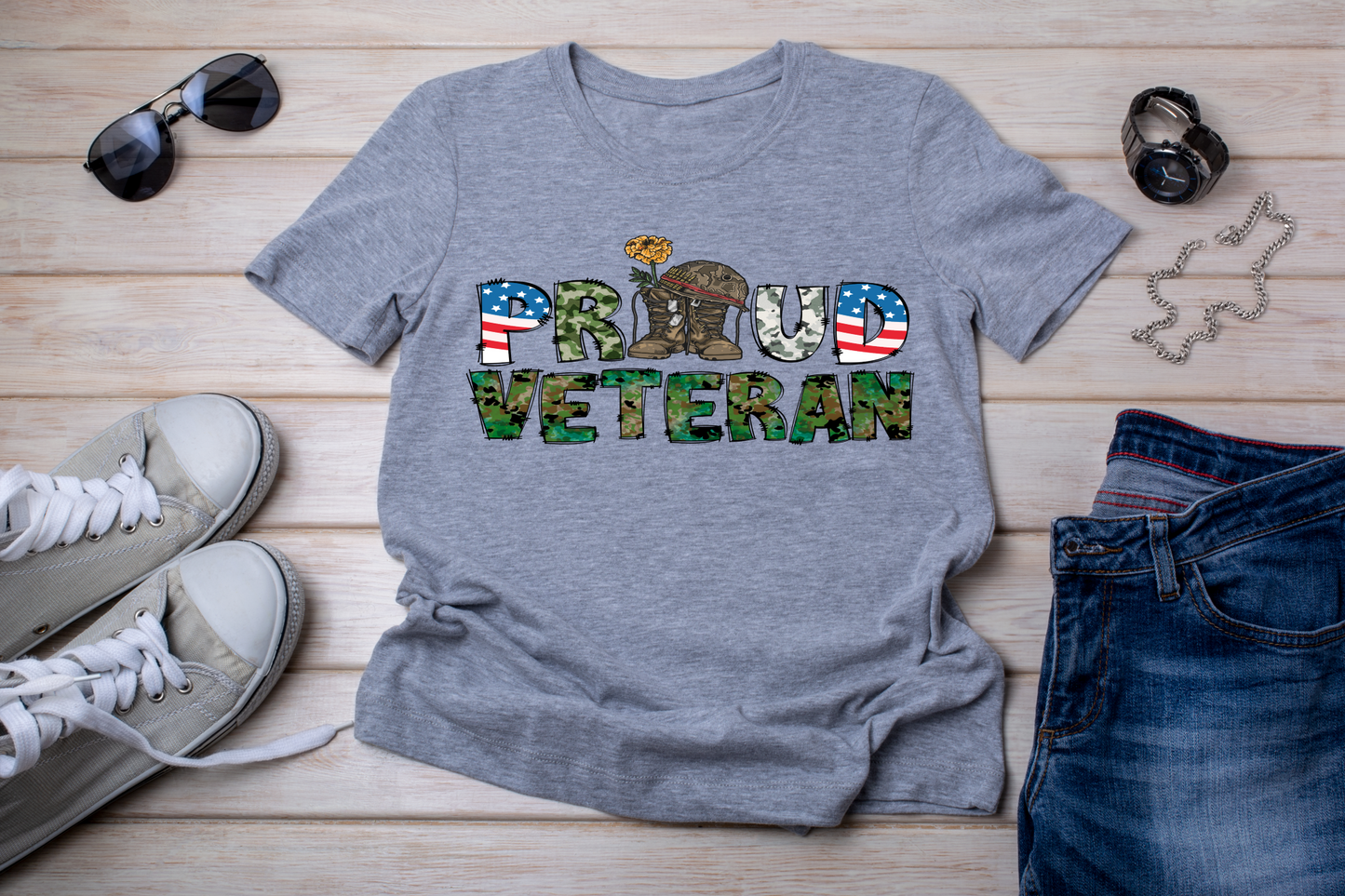Camo/American Proud Veteran T-Shirt