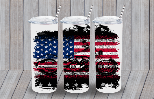 4th of July- Patriotic American Flag Motorcycle Tumbler