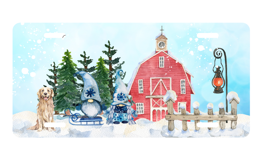 Blue Gnome Country Winter License Plate