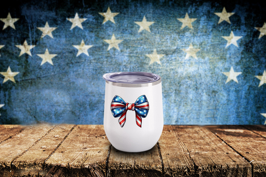 4th of July- Patriotic Bow Wine Tumbler