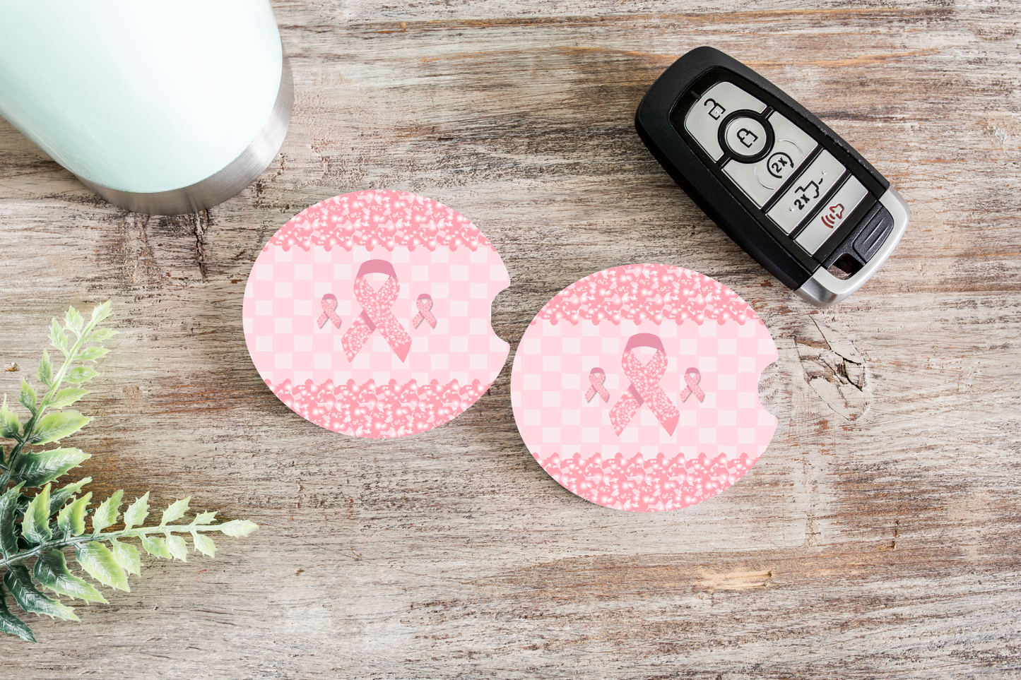 Pink Breast Cancer Car Coasters