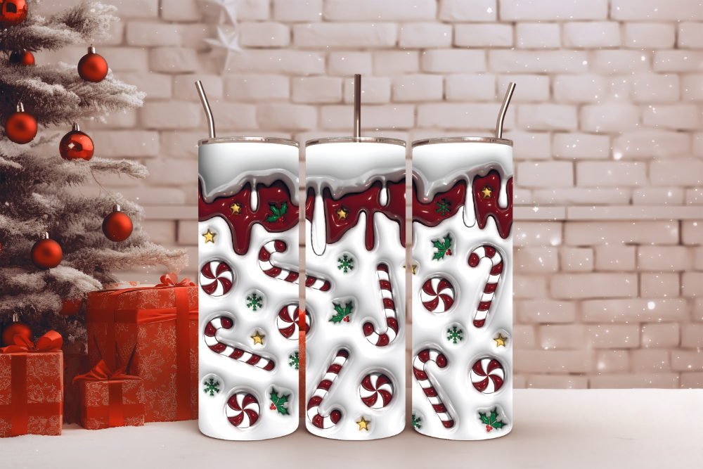 Candy Cane Puffed Christmas Tumbler