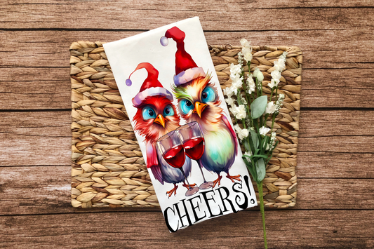 Christmas Birds Cheers Kitchen Towel