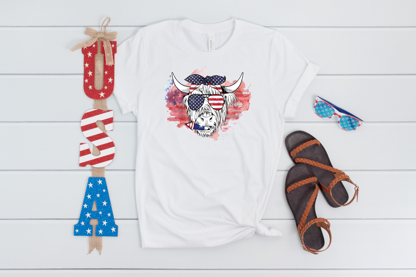 4th of July- Patriotic Cowhide T-Shirt