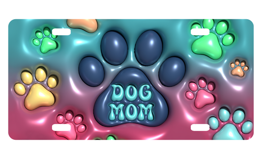 Dog Mom Puff License Plate