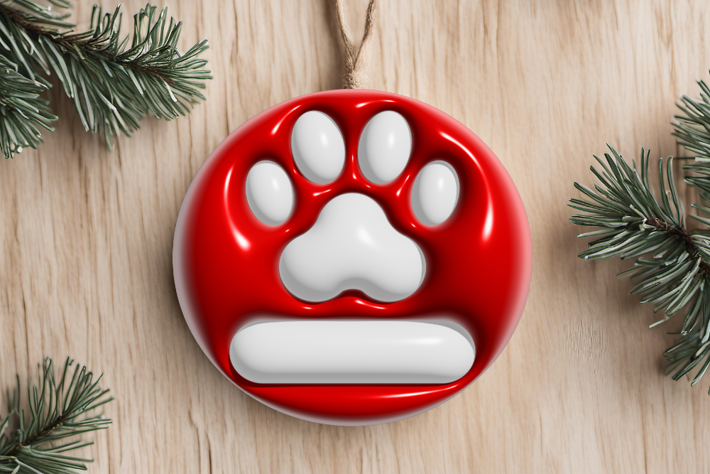 Red Puff Dog Paw With Name Ornament