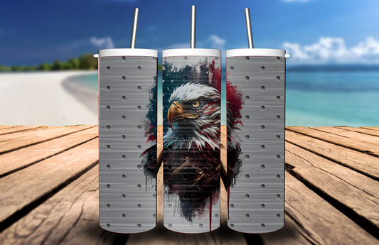 4th of July- Patriotic Steel & American Flag Eagle Tumbler