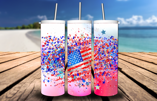 4th of July- Patriotic Pretty American Flag Tumbler