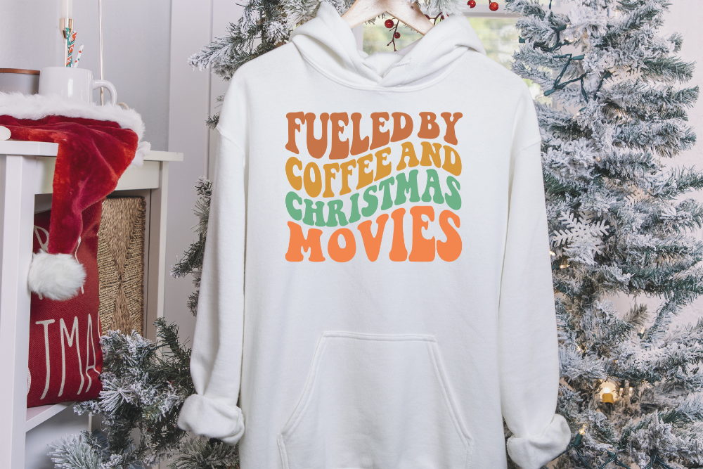 Retro Fueled By Coffee And Christmas Movies Hoodie