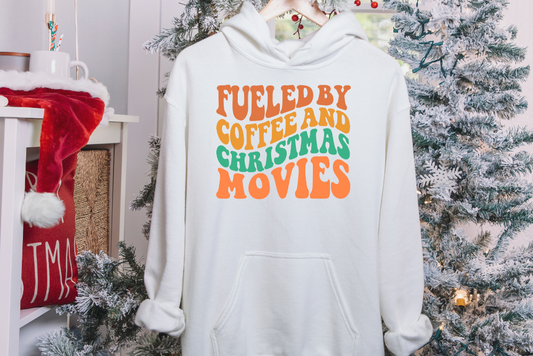 Retro Fueled By Coffee And Christmas Movies Hoodie