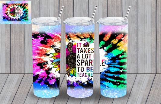 Glitter Tie-Dye Sunflower Teacher Tumbler