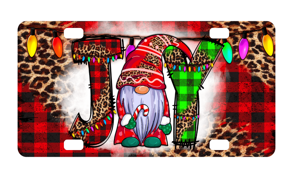 Gnome Joy Buffalo Plaid/ Leopard License Plate