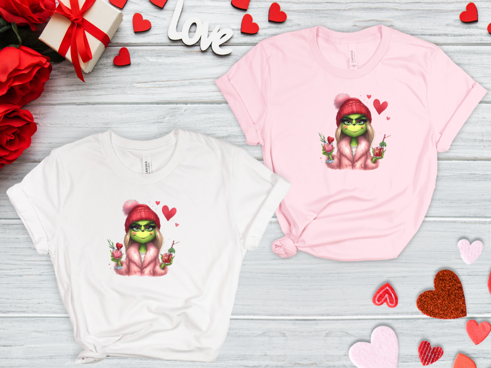 Valentine Green Girl with Winter Hat and Cocktails Shirt