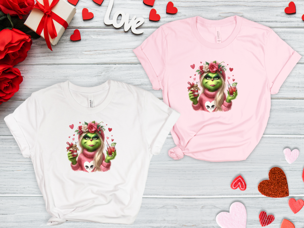 Valentine Green Girl with Heart Sweater and Cocktails Shirt
