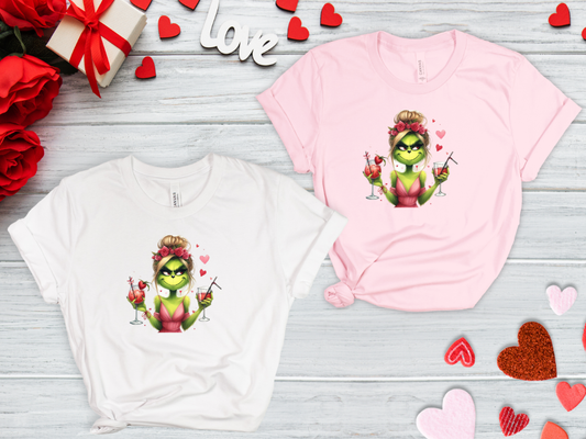 Valentine Green Girl with Rose Headband and Cocktails 2 Shirt