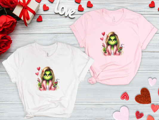 Valentine Green Girl with Roses and Wine Shirt