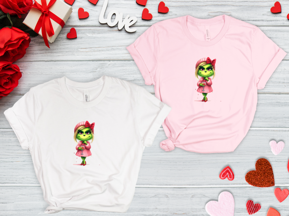 Valentine Green Girl with Bow and Wine Shirt