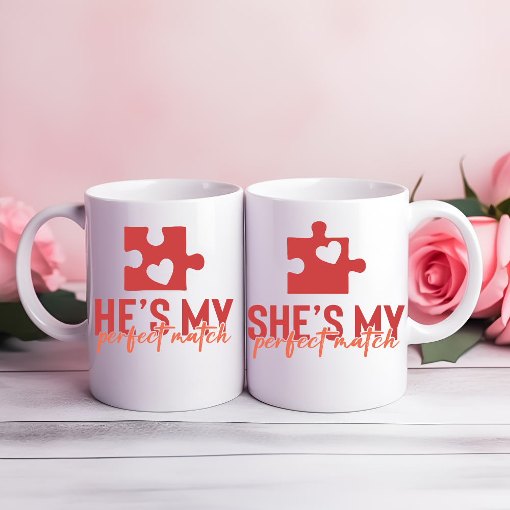 He/She Is My Perfect Match Puzzle Piece Couple Mug Set