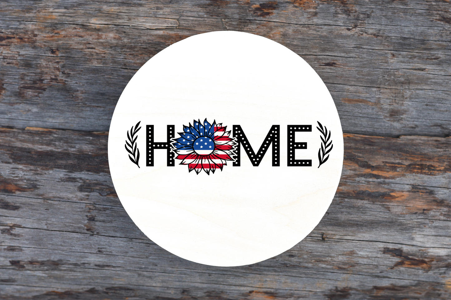 American Flag Sunflower Home Round Sign