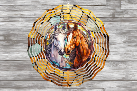 Stain Glass Horses Wind Spinner