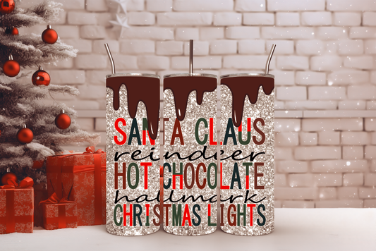 Santa Claus, Reindeer, Hot Chocolate, Hallmark, Christmas Lights Tumbler