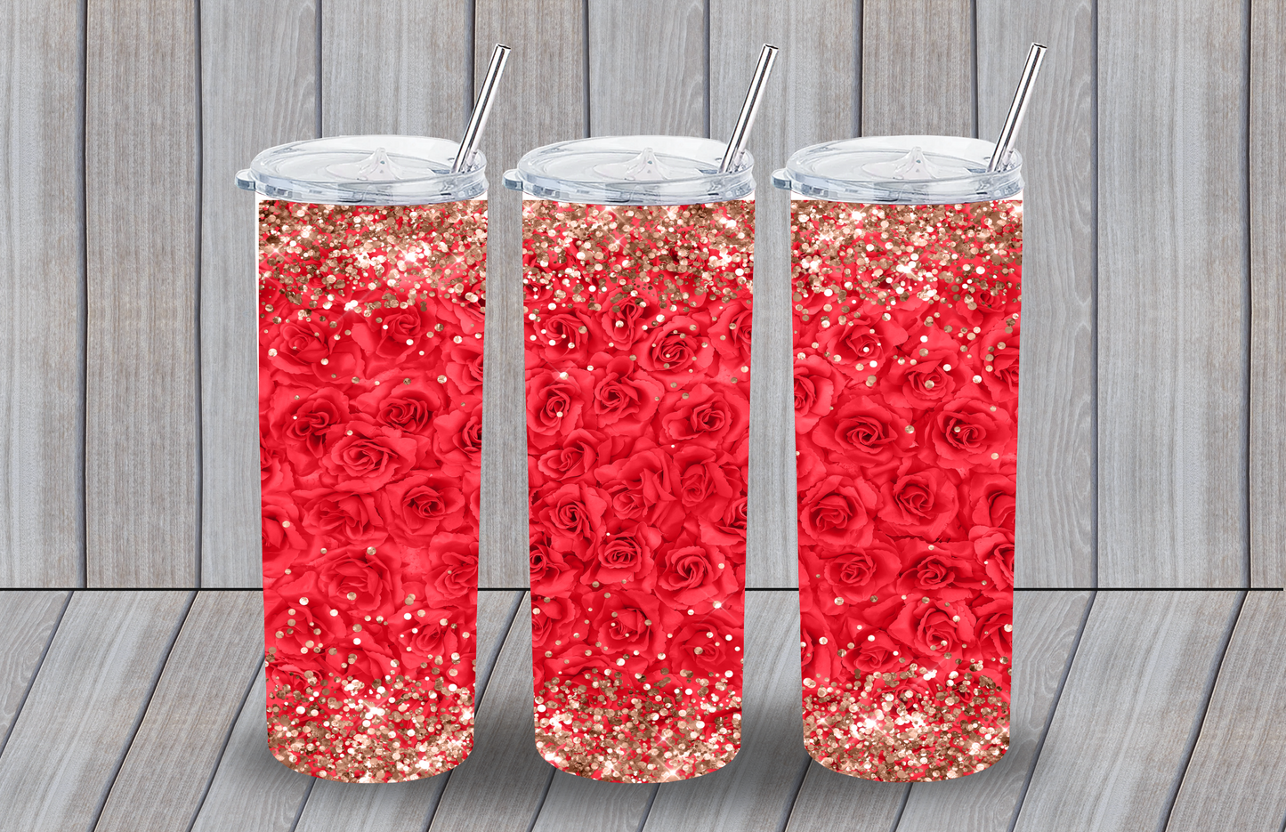 Red Rose Glitter Tumbler