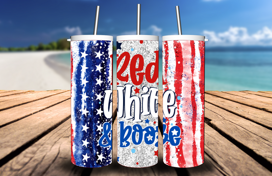 4th of July- Patriotic Red White Booze Tumbler